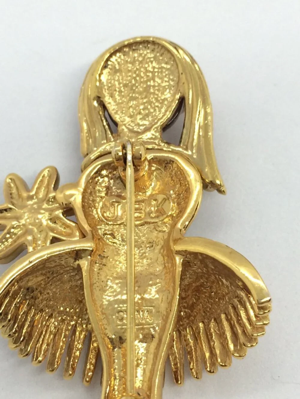 VINTAGE JBK BROOCH Ballerina Camrose Cross Figural Rhinestone Gold Tone